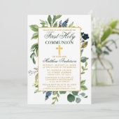 Aquarell Grüne Goldene Erstkommunion Einladung (Stehend Vorderseite)