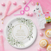 Aquarell Grüne Goldene Erstkommunion Pappteller (Party)