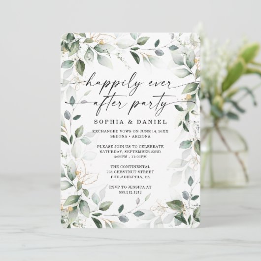 Aquarell Grüne Goldene Lopement Celebration Inv Einladung (Stehend Vorderseite)