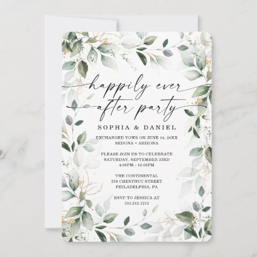 Aquarell Grüne Goldene Lopement Celebration Inv Einladung (Vorderseite)