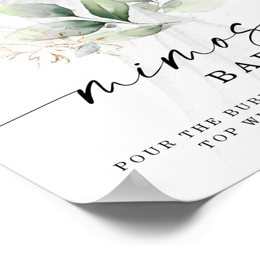 Aquarell Grüne Goldenes Brautparty Mimosa Zeichen Poster (Ecke)