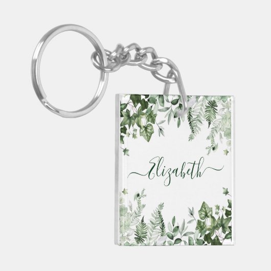 Aquarell Grüne Ivy Sage Ferns Acrylic Schlüsselanhänger (Vorderseite links)