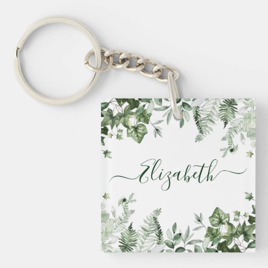 Aquarell Grüne Ivy Sage Ferns Acrylic Schlüsselanhänger (Vorderseite)