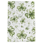 Aquarell Grüne Kleeblätter & Schwünge Mittlere Geschenktüte (Rückseite)