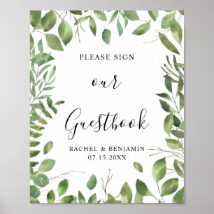 Aquarell Grüne Leaf Grenze Unterschreiben Chic Poster