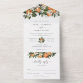 Aquarell Grüne Orange Blossom Moderne Hochzeit All In One Einladung (Innen Boden)