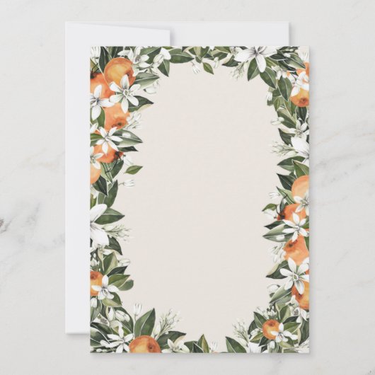 Aquarell Grüne Orange Blossom Moderne Hochzeit Einladung (Rückseite)