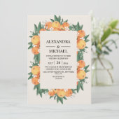 Aquarell Grüne Orange Blossom Moderne Hochzeit Einladung (Stehend Vorderseite)