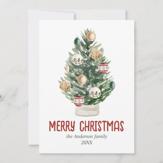 Aquarell Grüne Ornamente Baum Foto Weihnachten (Vorderseite)