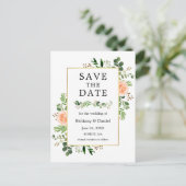 Aquarell Grüne Peach Floral Save the Date Postkarte (Stehend Vorderseite)