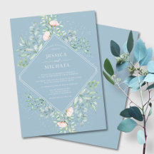 Aquarell Grüne Peach Rose Dusty Blue Wedding