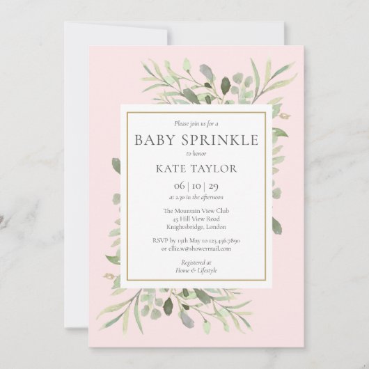 Aquarell Grüne Pink Girl Baby Sprinkle Einladung (Vorderseite)