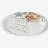 Aquarell Grüne Rosa Blumenmatte Babydusche Pappteller (Schrägansicht)