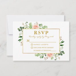 Aquarell Grüne Rosen Hochzeit Gold RSVP Karte