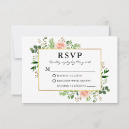 Aquarell Grüne Rosen Hochzeit Gold RSVP Karte