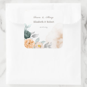 Aquarell-Grüne Rosen Quadratischer Aufkleber