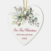 Aquarell Grüne Rote Berries Herz Couple Keramik Ornament (Links)