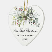 Aquarell Grüne Rote Berries Herzstück Keramik Ornament (Links)