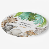 Aquarell Grüne Safari Tiere Geburtstag Pappteller (Schrägansicht)