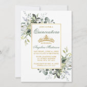 Aquarell Grüne Sage Green Gold Quinceanera Einladung (Vorderseite)