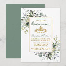 Aquarell Grüne Sage Green Gold Quinceanera Einladung