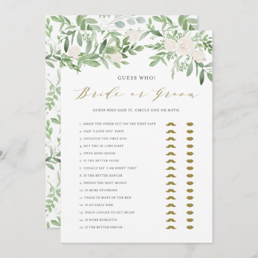 Aquarell Grüne sagte er sagte, sie sagte Game Card Einladung (Vorne/Hinten)