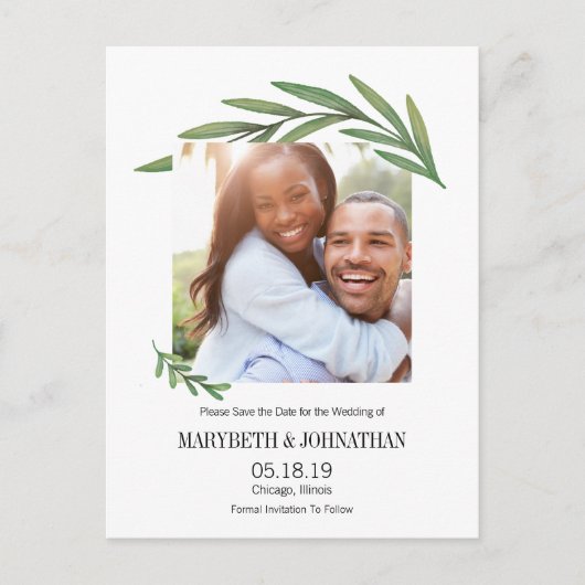 Aquarell Grüne Save the Date Foto Postkarte (Vorderseite)