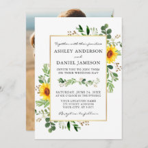 Aquarell Grüne Sonnenblumen Foto Zurück Hochzeit