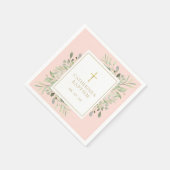 Aquarell Grüne Taufe Christening Blush Pink Serviette (Ecke)