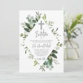 Aquarell Grüne Taufe Einladung (Stehend Vorderseite)