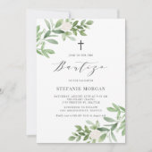 Aquarell Grüne und Blume Bautizo Einladung (Vorderseite)