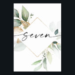 Aquarell Grüne und Goldene Tischnummern Seven<br><div class="desc">Dieses Design der Tischnummer besticht durch eine elegante Anordnung der Eukalyptusgrün und einen minimalen Schriftart. Klicken Sie auf die Schaltfläche "Klicken,  um weitere Anpassungen vorzunehmen",  um die Farbe und die Hintergrundfarbe des Skripts zu bearbeiten. Sehen Sie sich die gesamte Kollektion an,  um mehr passende Artikel zu finden!</div>