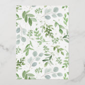 Aquarell Grüne und weiße Blume Bautizo Folieneinladung (Rückseite)