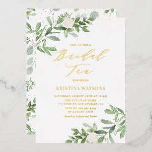 Aquarell Grüne und weiße Blume Bridal Tea Folieneinladung