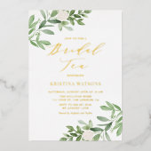 Aquarell Grüne und weiße Blume Bridal Tea Folieneinladung (Vorderseite)