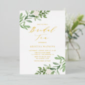 Aquarell Grüne und weiße Blume Bridal Tea Folieneinladung (Stehend vorne)