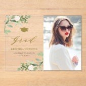 Aquarell Grüne Weiße Blume Abschluss Acryleinladungen (Vorderseite)