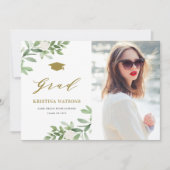 Aquarell Grüne Weiße Blume Abschluss Einladung (Vorderseite)