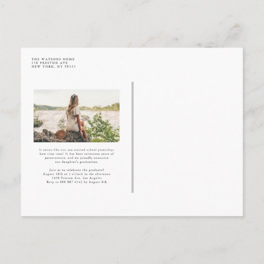 Aquarell Grüne Weiße Blume Abschluss Einladungspostkarte (Rückseite)