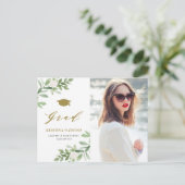 Aquarell Grüne Weiße Blume Abschluss Einladungspostkarte (Stehend Vorderseite)