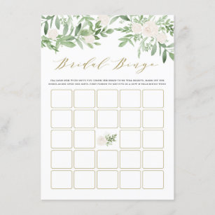 Aquarell Grüne Weiße Blume Bridal Bingo Begleitkarte