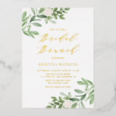 Aquarell Grüne Weiße Blume Bridal Brunch Folieneinladung (Vorderseite)