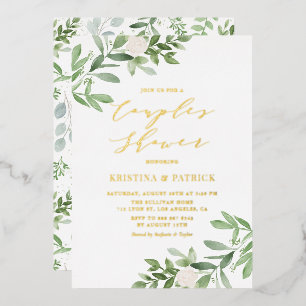 Aquarell Grüne Weiße Blume Paare Dusche Folieneinladung