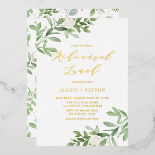 Aquarell Grüne Weiße Blume Probe Mittagessen Folieneinladung