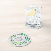 Aquarell-grüner Blatt-Kranz Wedding | Runder Pappuntersetzer (Vor Ort)