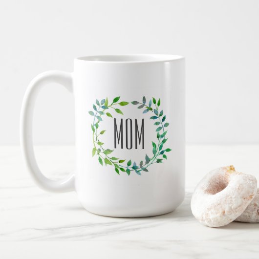 Aquarell grüner Blätterkranz | Muttertag Kaffeetasse (Mit Donut)