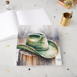Aquarell Grüner Cowboyhut in Schneehochzeit Gästebuch