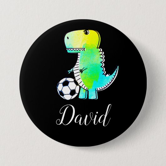 Aquarell-grüner Dinosaurier mit editierbarem Namen Button (Vorderseite)