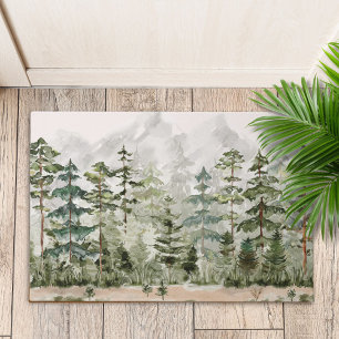 Aquarell grüner Kiefernwald auf dem Berg Fußmatte
