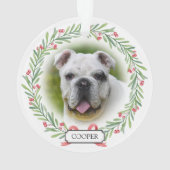 Aquarell Grüner Kranz Personalisiertes Tier Foto Ornament (Rückseite)